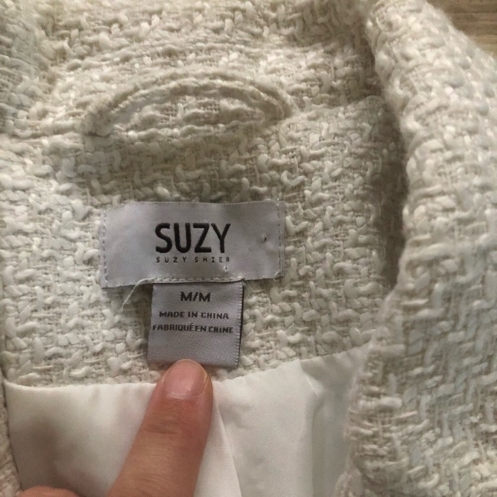 Suzy Shier Textured White Blazer Coat - Picture 5 of 8